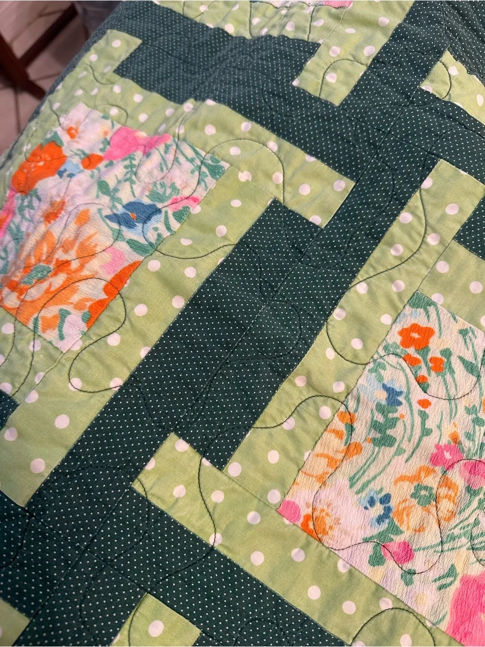 Handmade Floral Patchwork Quilt - Green Floral